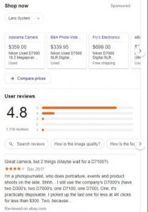 Google knowledge panel - avis client et comparateur de prix