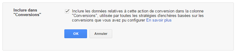 Inclure dans conversions