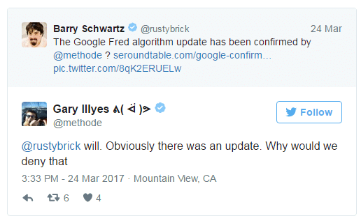 tweet gary illyes mise à jour fred google