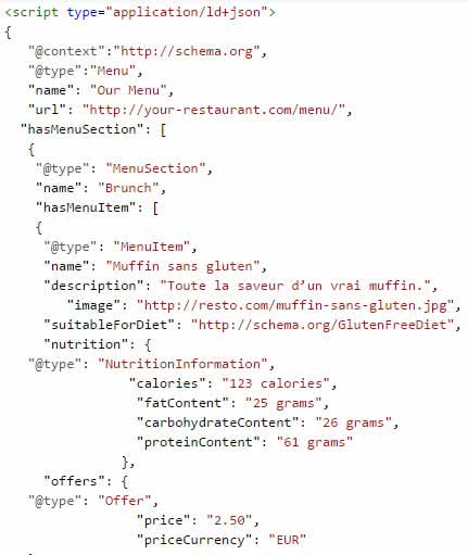 Balisage JSON-LD d'un menu de restaurant