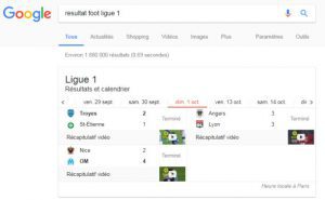 One Box Google - Résultat sport