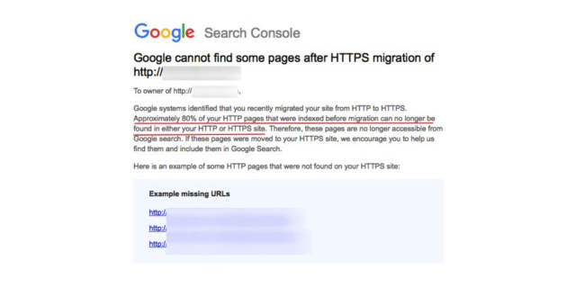 Avertissement de la nouvelle Google Search Console pour les erreurs de migration http vers le https