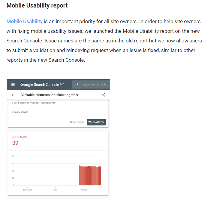 Rapport sur l'état des pages sur mobile dans la Search Console