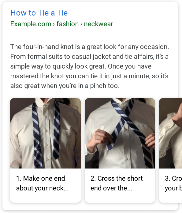 exemple des résultats enrichis How-to pour nouer sa cravate
