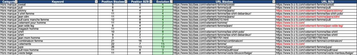 Positions SEO BZB